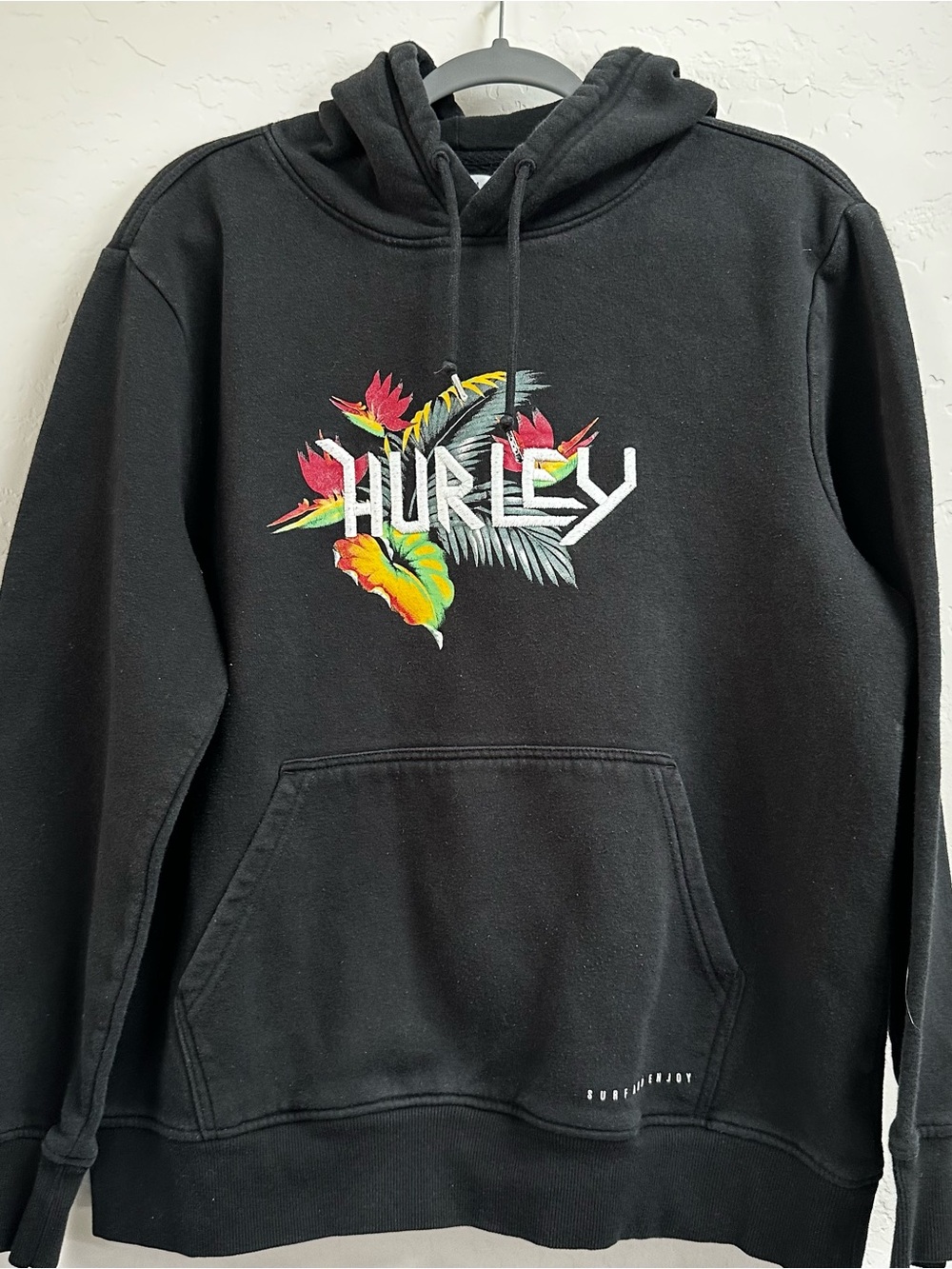 Hurley Black Hoodie with Tropical Floral Logo